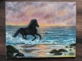 Морски залез и кон маслена картина , снимка 2