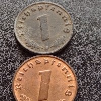 Две монети 1 райхспфенинг 1939г. / 1 райхспфенинг 1941г. Трети райх с СХВАСТИКА редки 28115, снимка 1 - Нумизматика и бонистика - 40650324