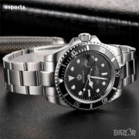 Часовник в стил Rolex Submariner сребристо и черно Silver Black, снимка 5 - Мъжки - 26551806