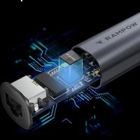RAMPOW USB A към Gigabit Ethernet адаптер,  мрежова карта 1000 Mbps, снимка 2 - Мрежови адаптери - 35109446