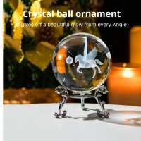 3D Прозрачен орнамент Пегасус в кристална топка 60 мм + стойка орнамент, снимка 1 - Статуетки - 43147826