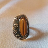 Уникален авторски сребърен масивен пръстен с тигрово око, снимка 5 - Пръстени - 28426085