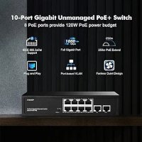 YuLinca 10-портов Poe превключвател, 8-портов PoE+ и 2-Gigabit Uplink, 96W , снимка 1 - Суичове - 43214883
