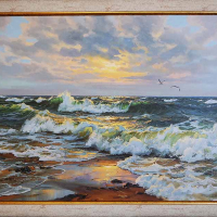  Морски пейзаж с ветроходен кораб, картина, снимка 6 - Картини - 19749989