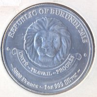 Бурунди 5000 франка 2015 - 1 oz тройунция 999 Silver, снимка 1 - Нумизматика и бонистика - 26736778