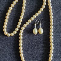 Комплект перли от соц-а / гердан и 2 чифта обеци, снимка 2 - Бижутерийни комплекти - 32873198