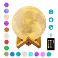 Нощна лампа луна с 3D форма,16 цвята и дистанционно, снимка 2 - Настолни лампи - 32550493
