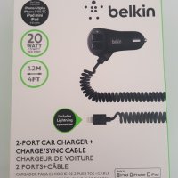 Зарядно за кола BELKIN 12V - 2 USB порта + Lightning кабел, 2.4A/12W, снимка 6 - Аксесоари и консумативи - 28440242