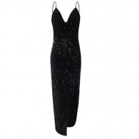 Елегантна черна рокля дълга с пайети, снимка 10 - Рокли - 39121941