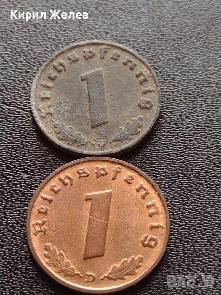 Две монети 1 райхспфенинг 1939г. / 1 райхспфенинг 1941г. Трети райх с СХВАСТИКА редки 28115, снимка 1