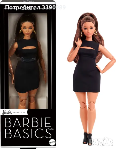 Кукла Barbie Basics Модел 5 – Колекционерска кукла с кестенява коса, черна мини рокля - Mattel, снимка 1