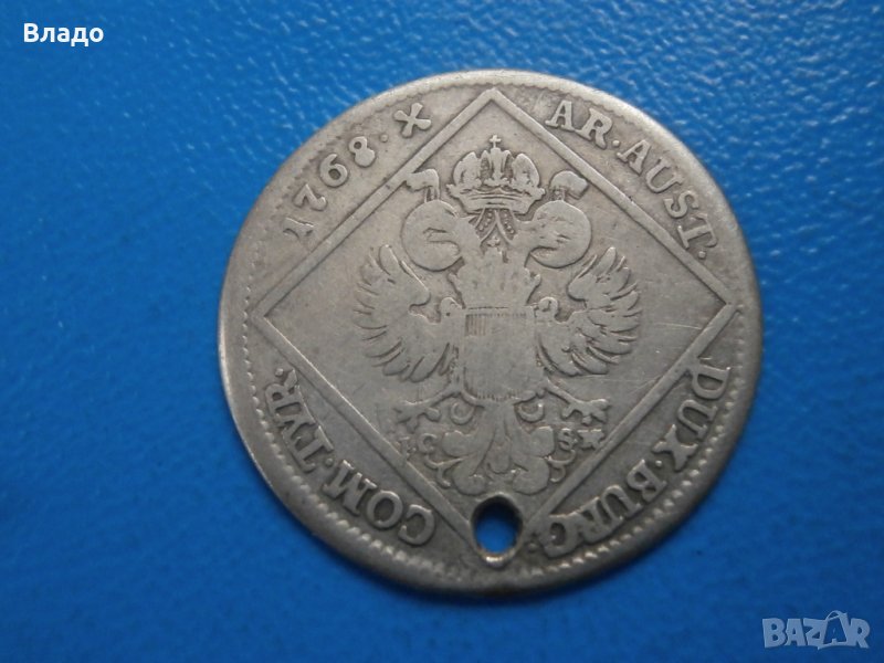 Сребърна монета 30 кройцера 1768 Мария Терезия, снимка 1
