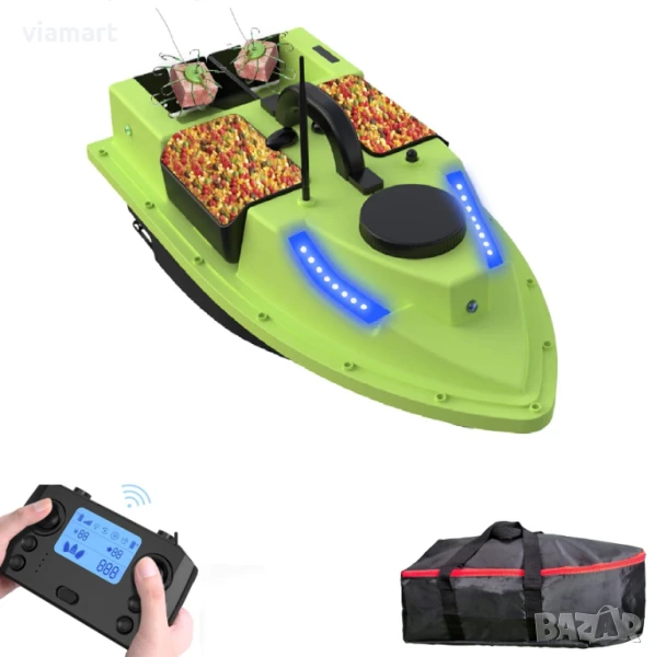 Лодка за захранка с GPS Flytec D19 - Жълта, 12000 mAh, 4 контейнера, сак за съхранение, снимка 1