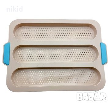 Форма за печене на 3 багети багета хлебчета франзели силиконова перфорирана хот дог Hot Dog, снимка 1