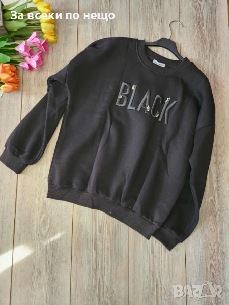 Black Дамска Черна Блуза С Дълъг Ръкав Бляк Код I_183, снимка 1