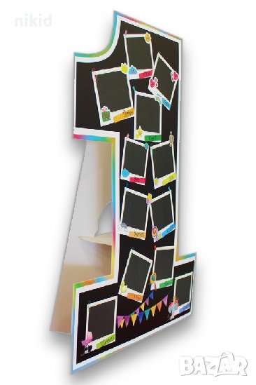 голяма цифра 1 единица за първи рожден ден година годинка с месеци картонена снимки статив стойка, снимка 1