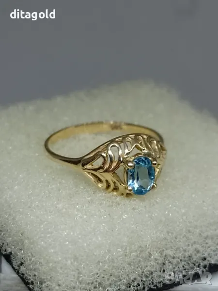 Нов златен 14К пръстен с естествен топаз, снимка 1