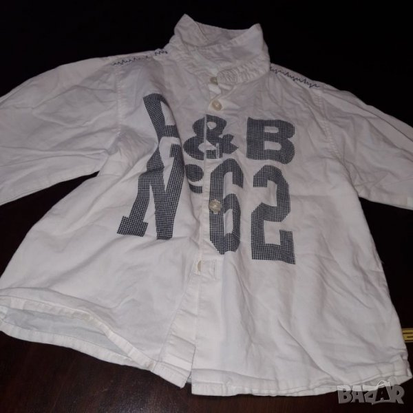 12-18м 86см  Риза с дълъг ръкав Материя памук  Цвят бял Без следи от употреба , снимка 1