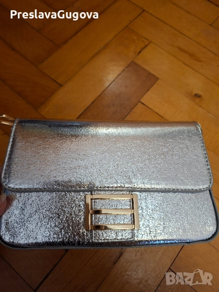 Уникална сребърна спортно-елегантна чанта с текстилна дръжка, снимка 1