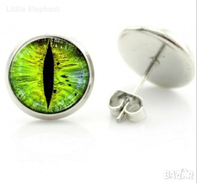 -50%-Обеци "Anaconda's eye",green/нови, снимка 1