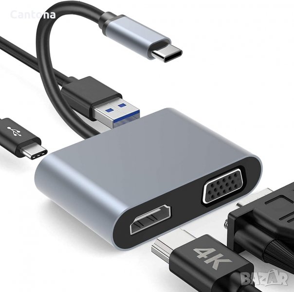 USB C хъб Multiport Adapter, 4К HDMI, VGA, USB 3.0, PD 87W, алуминиев, снимка 1