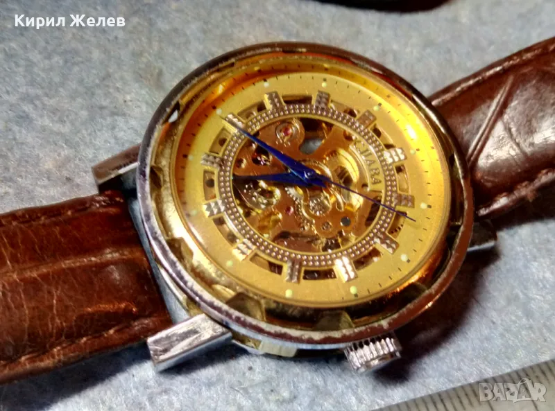 СЛАВА Скелетон РУСКИ ЧАСОВНИК АВТОМАТИК с КАИШКА Nagata SPAIN Естествена КОЖА ФУНКЦИОНИРАЩ 49334, снимка 1