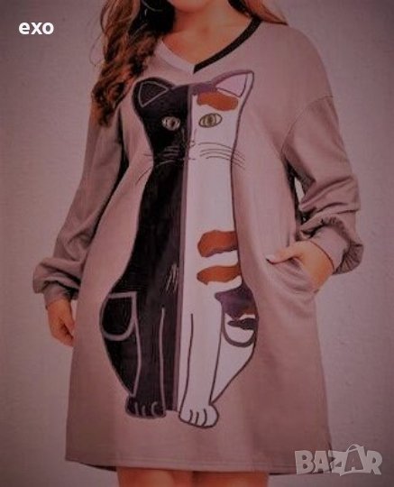 Рокля с котка, Елегантна рокля, Рокля голям размер, снимка 1