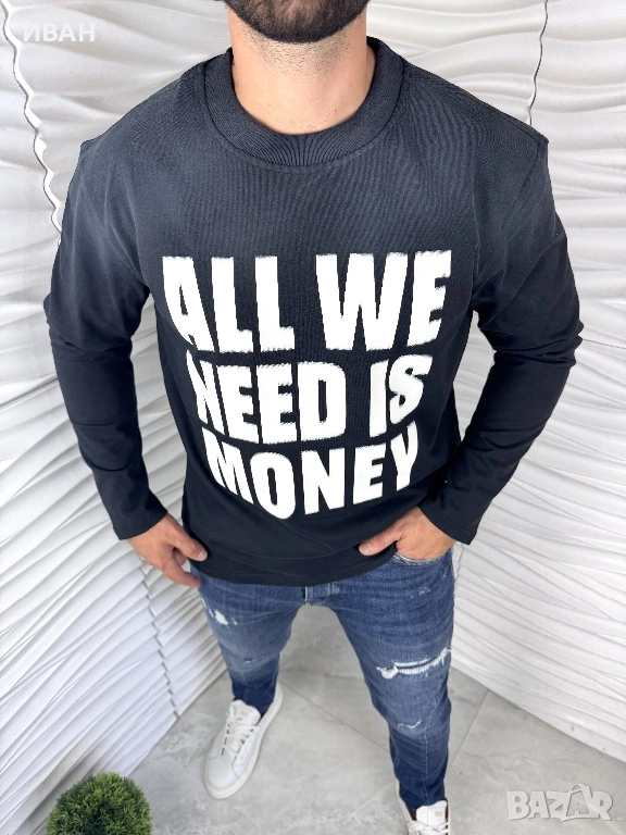 Мъжка блуза в черен цвят с надпис "Money", снимка 1