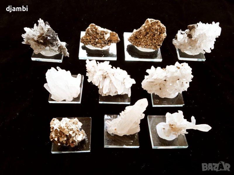 № 162, Кварц, Пирит,10 броя уникални пирити и кварцове, върху стъкла,BGminerals,, снимка 1