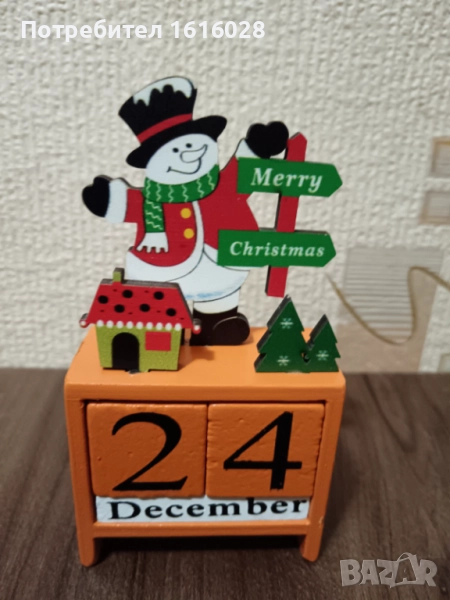 Дървен вечен Коледен календар - Снежен човек., снимка 1
