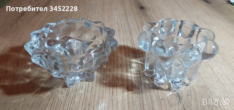 свещници стъклени два броя за ценители отлични , снимка 1