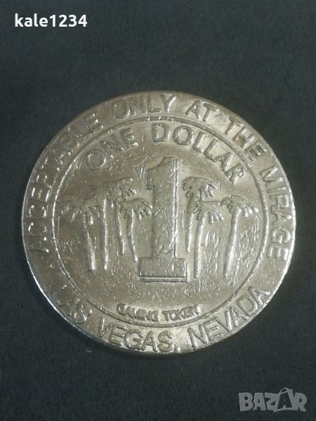 Жетон. Las Vegas Nevada. One dollar. Mirage. Gaming Token. Игрален жетон. Лас Вегас Невада. Монета , снимка 1