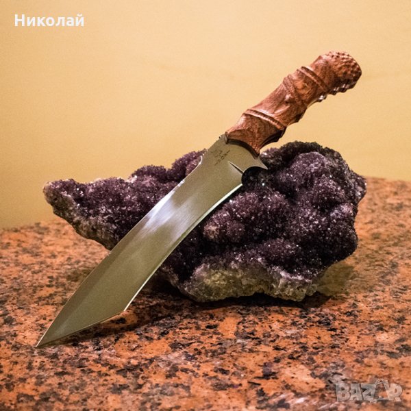  Бутиков ловен нож FOX FX1 лукс в кожена кания гьон и ВИП подаръчна дървена кутия , снимка 1