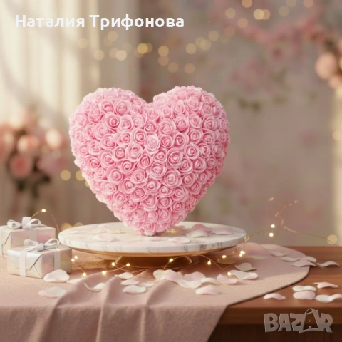 Декоративно сърце от изкуствени рози в подаръчна кутия, снимка 4 - Декорация за дома - 53064015