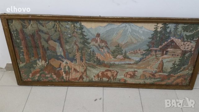 Гоблен в дървена рамка Планински пейзаж, снимка 3 - Гоблени - 28701984