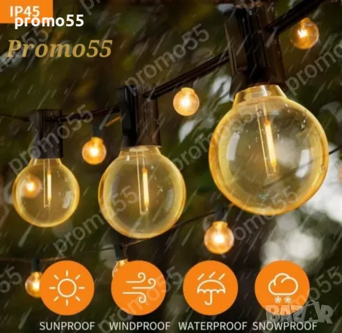 Светлинна Верига 20Бр. Външни Нечупливи Лед Крушки за Декорация 10м, снимка 3 - Градински мебели, декорация  - 50308554