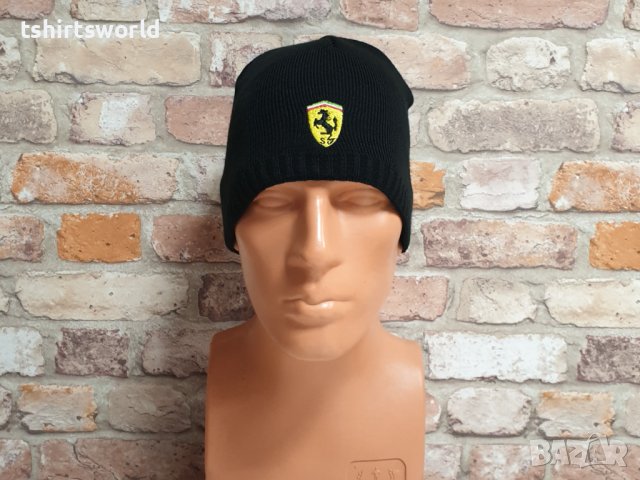 Нова зимна шапка на автомобилната марка Ferrari (Ферари) в черен цвят, снимка 4 - Шапки - 43015581