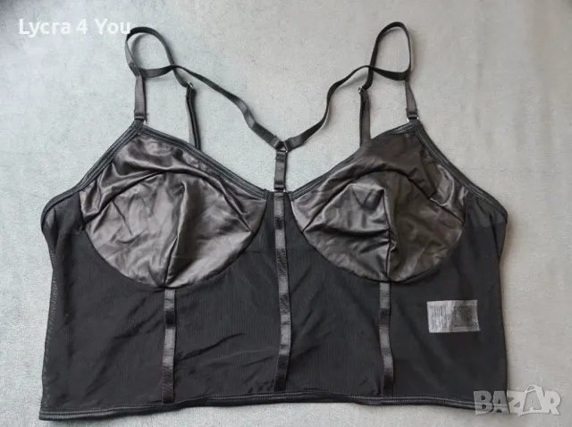 Shein XL/2XL дамско бюстие/топ с тюл и кожа, снимка 2 - Корсети, бюстиета, топове - 47740641