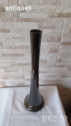 Голяма стъклена ваза - тъмно зелена - 53см, снимка 2 - Антикварни и старинни предмети - 50295479