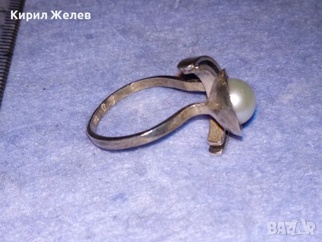 СРЕБЪРЕН ПЕРЛЕН РЕТРО АР НУВО СТИЛ ПРЪСТЕН СРЕБРО 925 с БЯЛА ПЕРЛА МАЙСТОРСКА ИЗРАБОТКА 26880, снимка 6 - Пръстени - 40756024