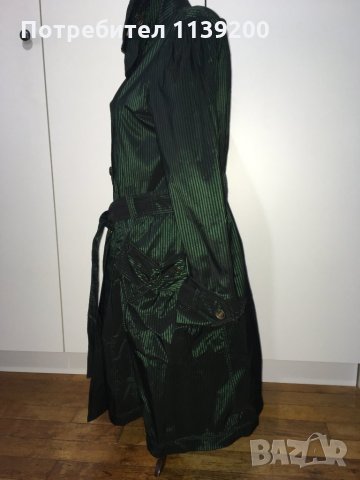 Френски нов бутиков шлифер тренч L Clara Couture зелен черно райе, снимка 7 - Шлифери - 27283202