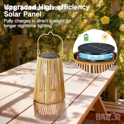 Нови Декоративни соларни лампи 2 броя ратан, за градина/пътека/патио, снимка 2 - Градински мебели, декорация  - 53530114