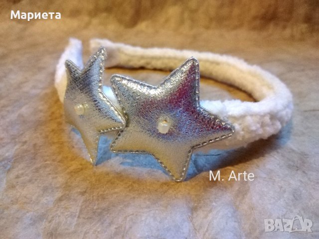 Бяла диадема със сребърни звездички Коледна Диадема Ръчна Изработка Аксесоари за коса , снимка 3 - Аксесоари за коса - 43208321