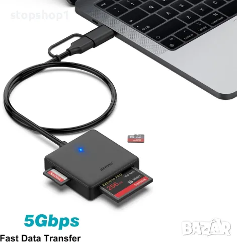 Четец на карти с памет, BENFEI 4in1 USB 3.0 и USB-C към SD Micro SD MS CF адаптер за четец на карти,, снимка 7 - Кабели и адаптери - 48718160