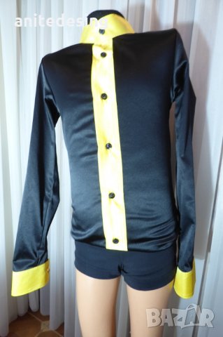 риза боди за спортни танци-черно и жълто