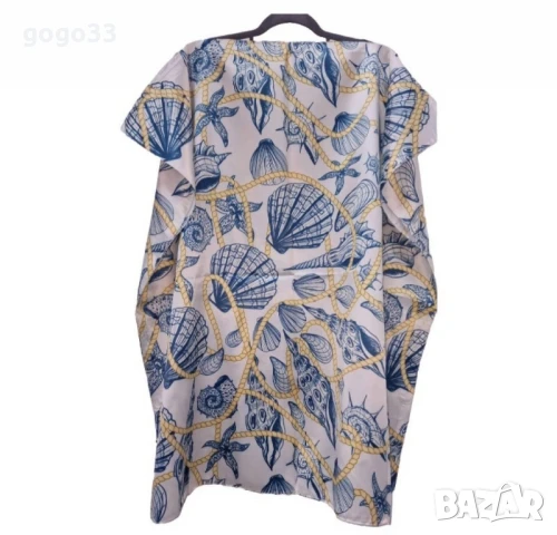 Лятна плажна туника от коприна, с артистични и морски десени, снимка 5 - Туники - 49910088