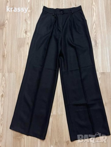 НОВ прав дамски панталон с широки крачоли в сиво и черно  (размер М)
