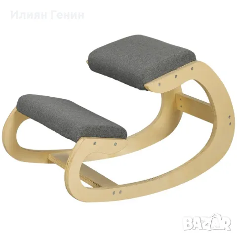 Ергономичен люлеещ се стол за коляно HOMCOM за домашен офис за подобряване на стойката, сив , снимка 3 - Столове - 50356003