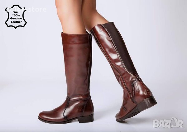 Равни ботуши - кафява ЕСТЕСТВЕНА кожа - 2163