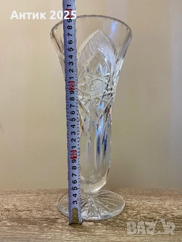 Голяма кристална ваза с богата фасетна шлифовка, винтидж, снимка 2 - Антикварни и старинни предмети - 52865269